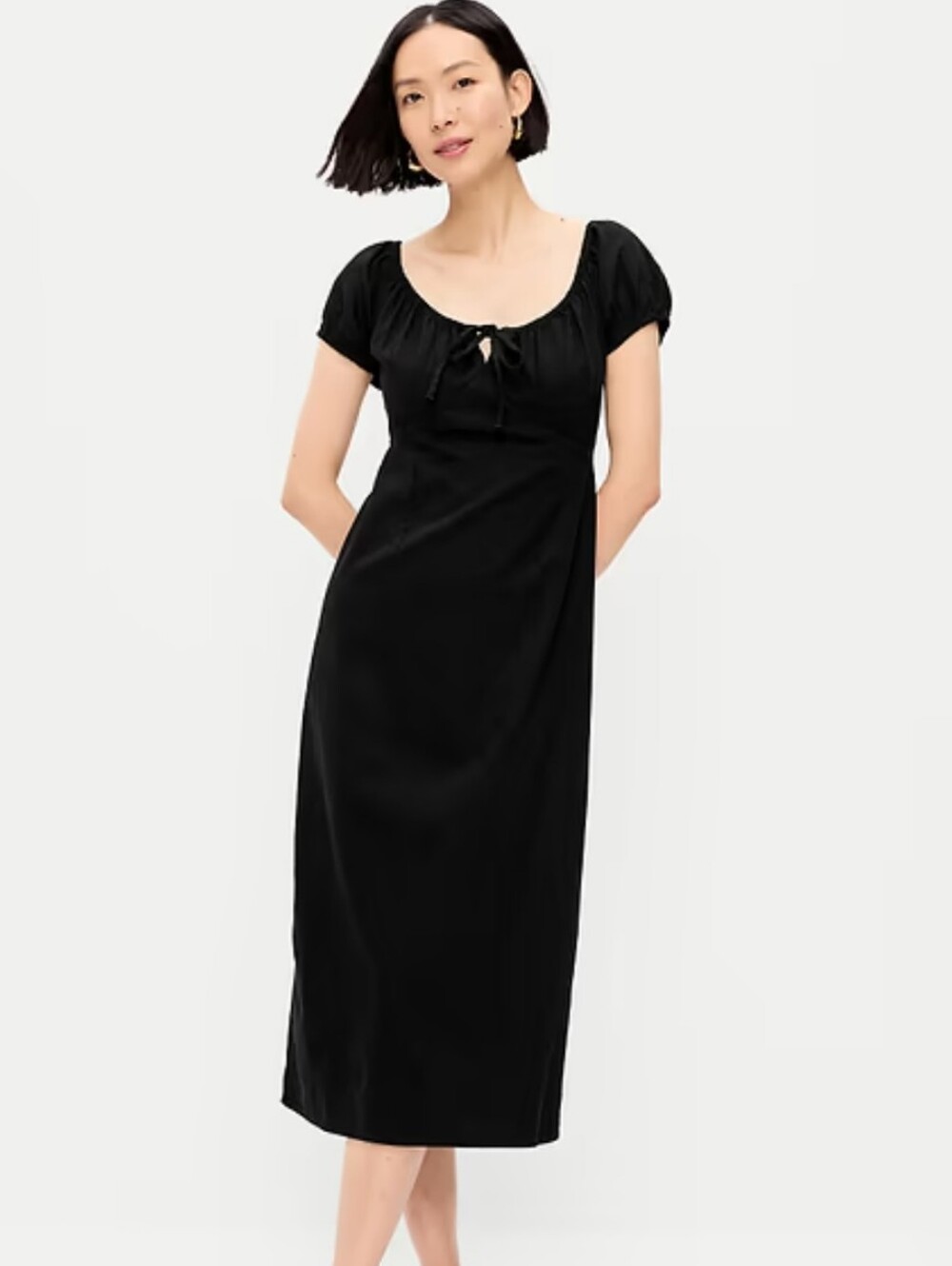 Old Navy Black Scoop-Neck Midi Dress with Tie